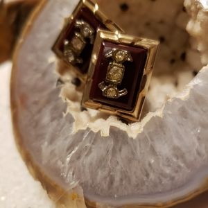 Vintage Goldtone Red Square Cufflinks Rhinestones